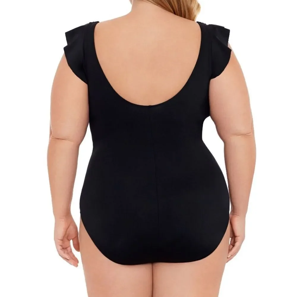 Time and Tru Black Ruffle Strap One Piece Swimsuit - NEW